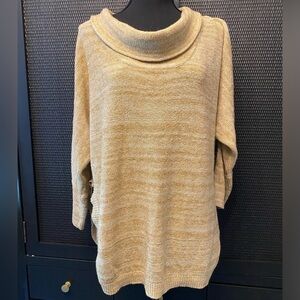 Anthropologie Field Flower Cowl Neck Tunic Boho Sweater Tan Cream Size Medium